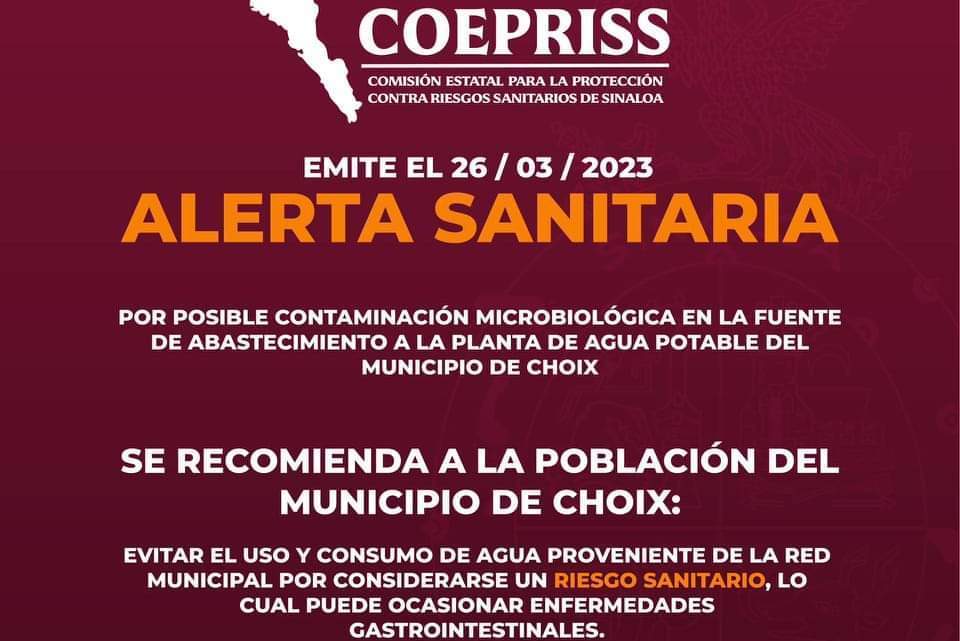 Suspende la COEPRISS planta de agua potable de Choix y emite alerta sanitaria. 