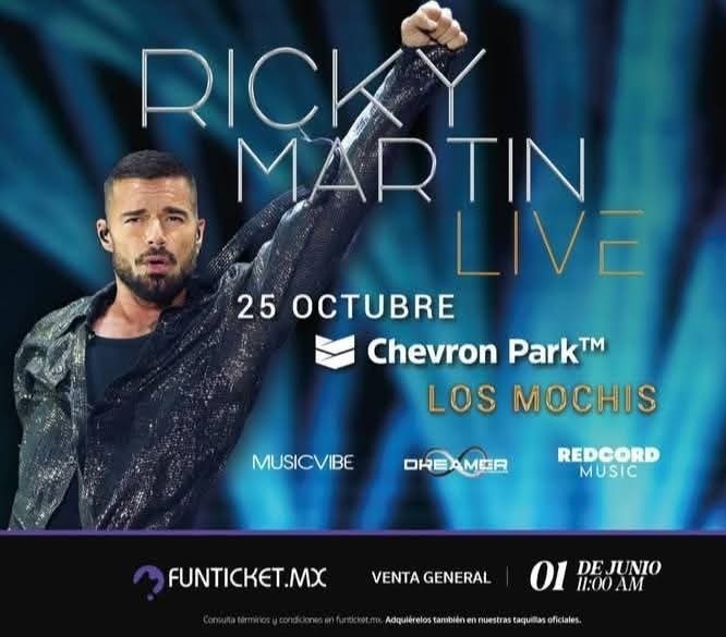 ¡CONFIRMADO!... Ricky Martin llegará a Los Mochis el próximo 25 de Octubre con su imponente gira mundial Live Tour 2026.